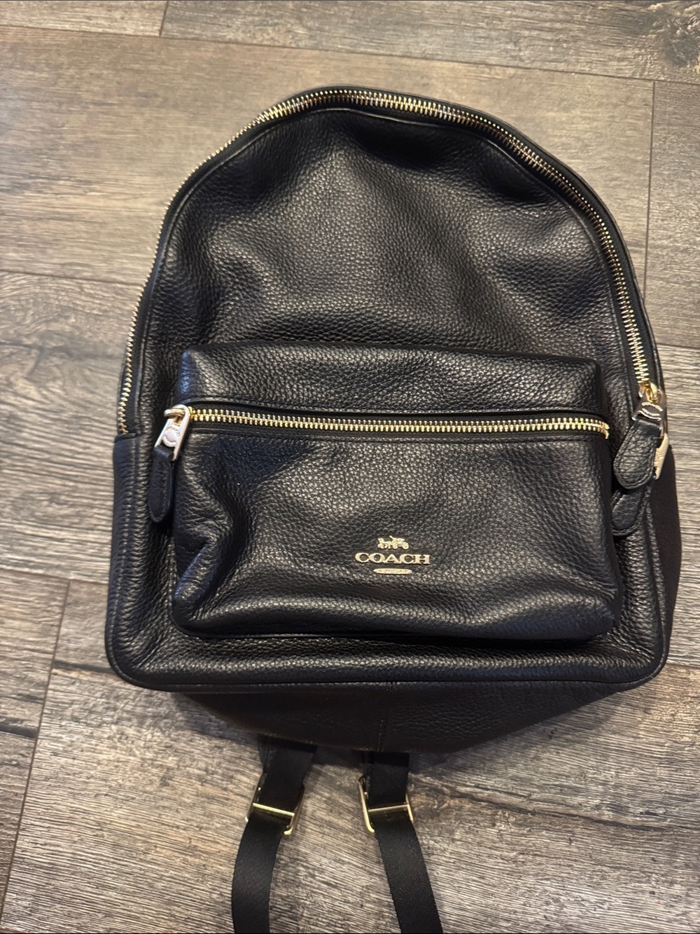 COACH Black Pebbled Leather Backpack with Gold Hardware